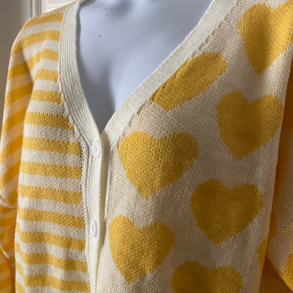 SHEIN Qutie Plus Striped & Heart Pattern Drop Shoulder Cardigan